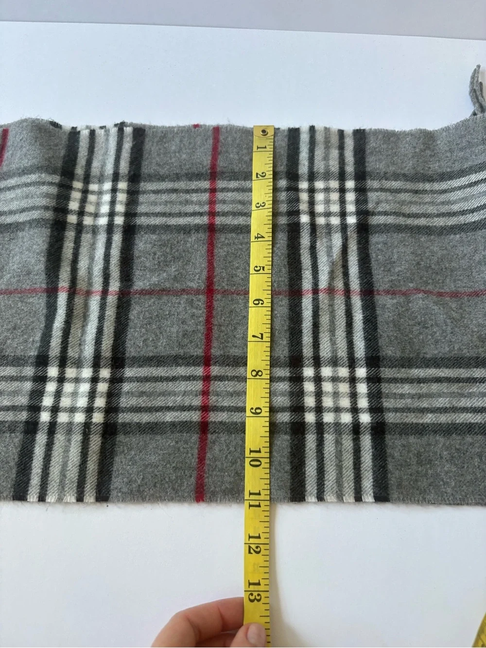 V Fraas Cashmink Plaid Scarf Gray Red Black Fringe Nova Check Germany Soft Vegan